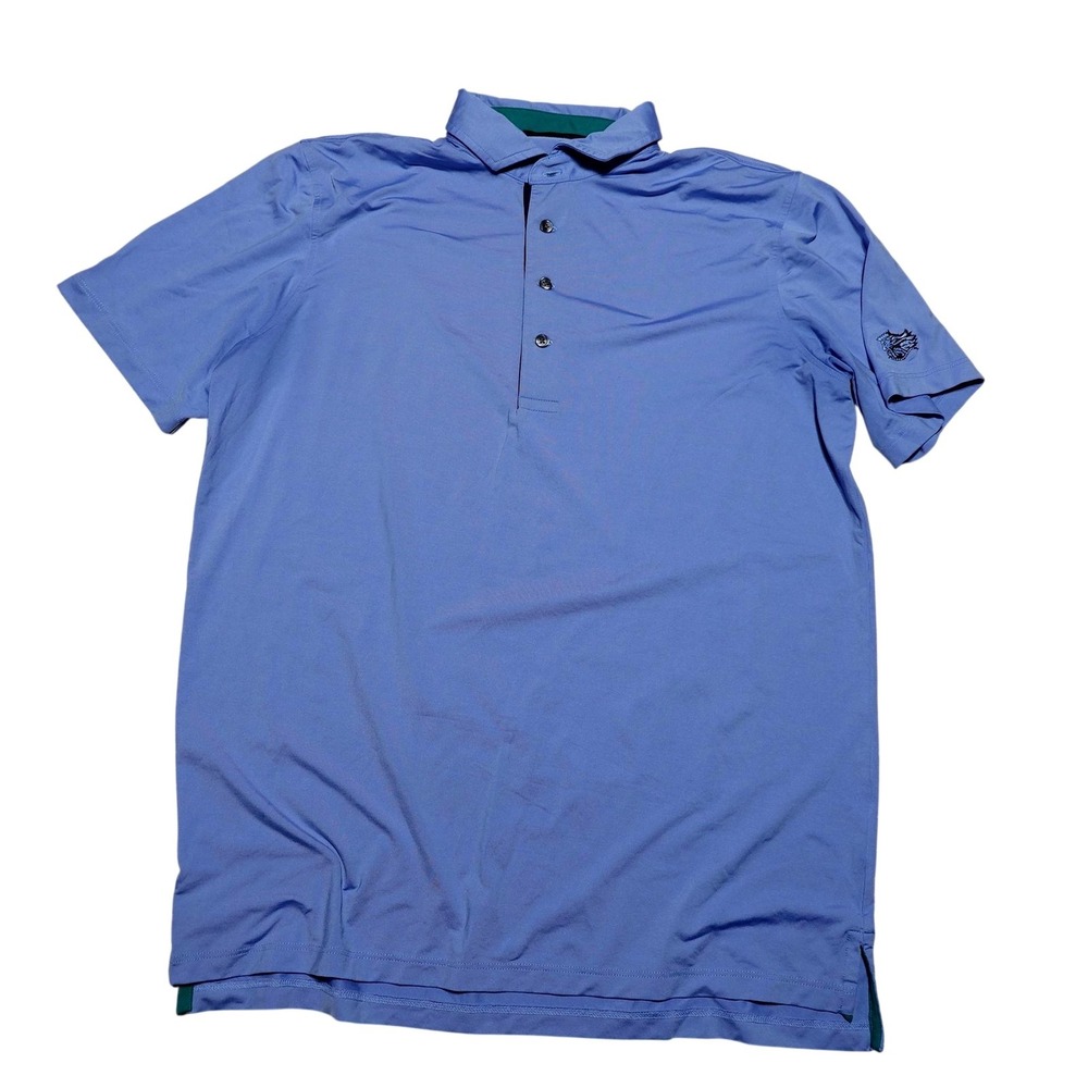 Greyson Polo Shirt Mens Medium Blue Solid Golf Performance Tech Wolf Logo